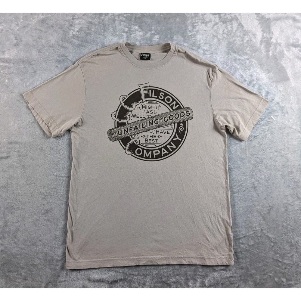 CC Filson Shirt Men Medium Light Taupe Graphic Tee Short Sleeve Cotton Outdoors
